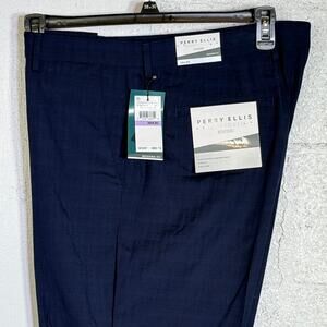 Perry Ellis Portfolio Men's Modern-Fit Stretch Pants Blue Tonal Plaid 38x30 $95